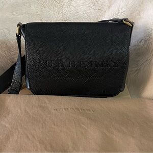 Burberry Leather Crossbody Bag — Black Pebbled Leather